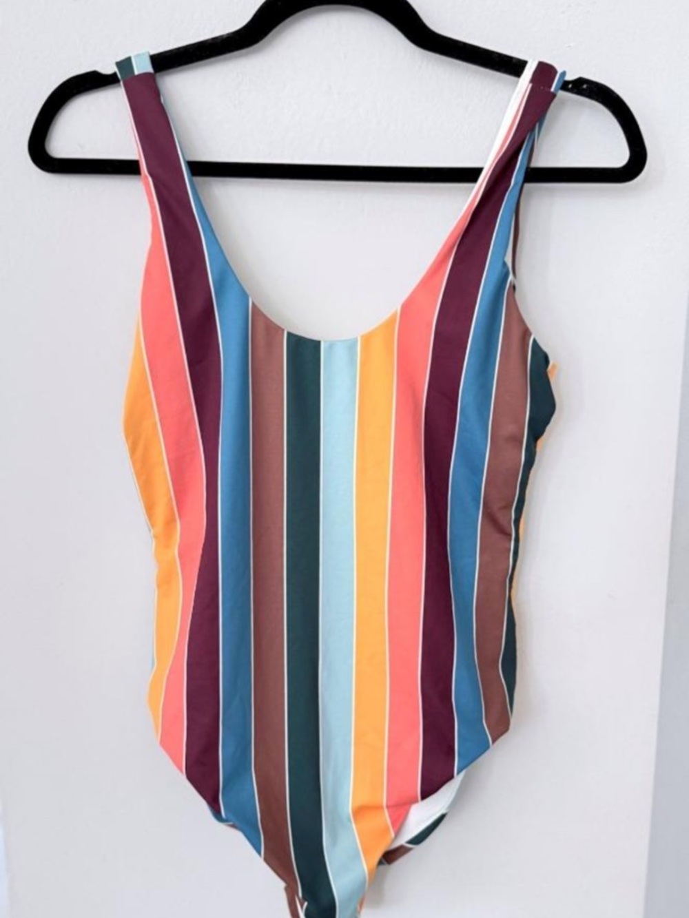 Faherty One Piece Swimsuit M Retro Rainbow Stripe Catalina Scoop 70s Multicolor
